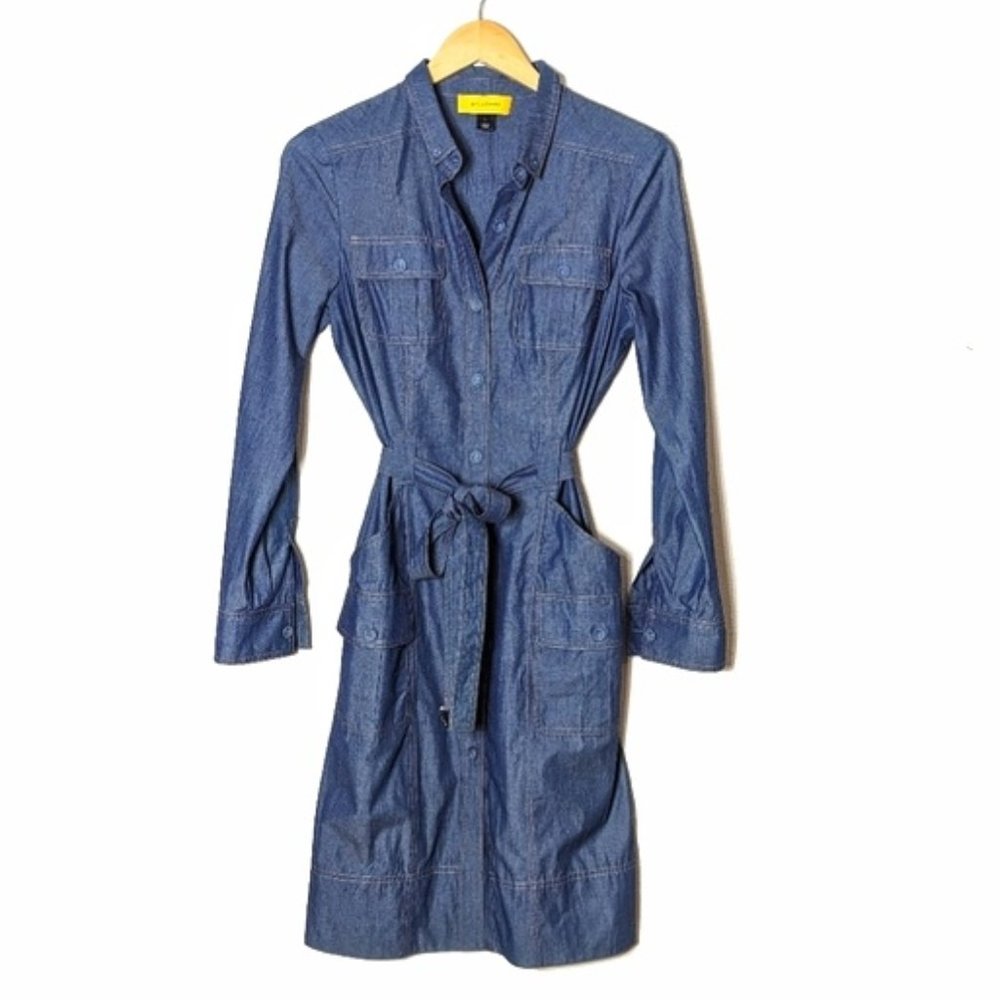 St. John Chambray Denim Shirt Dress Lightweight Cotton
